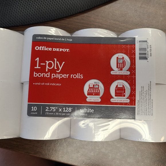 Calculator/Cash Register Paper Rolls-QTY 10 NIP-2.75" x 128' - Picture 1 of 3